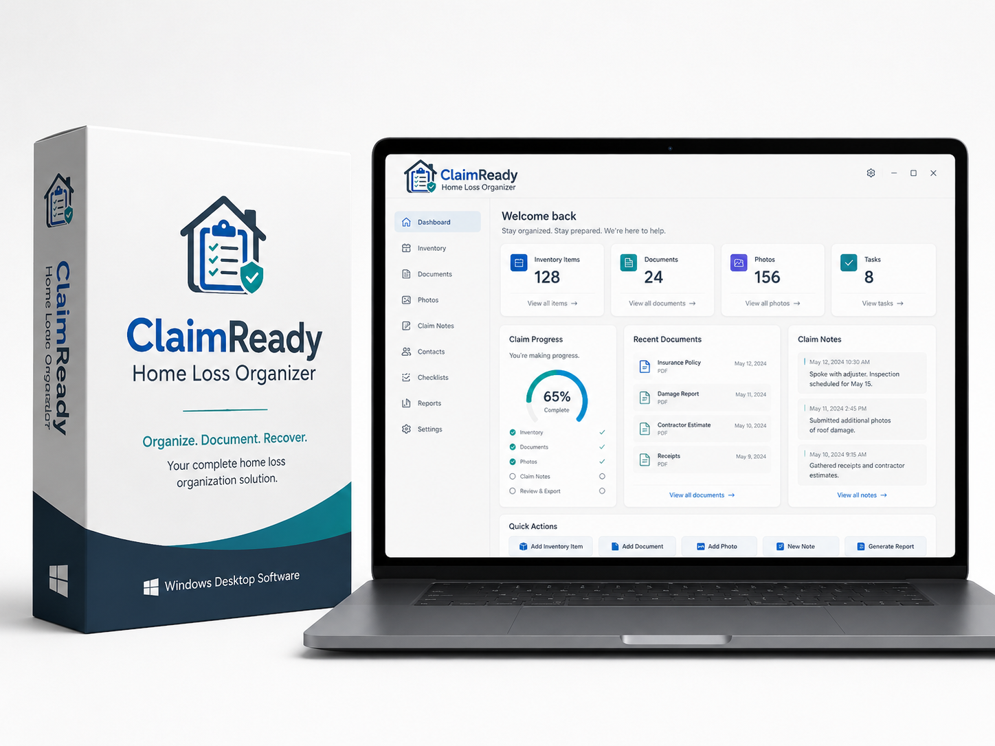 ClaimReady Home Loss Organizer mockup